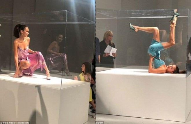 Model şüşə qutunun içinə girdi - fotosessiya
