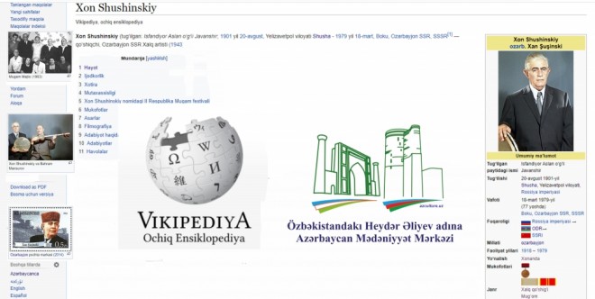Xan Şuşinski vikpediyada özbək dilində oxunacaq - foto