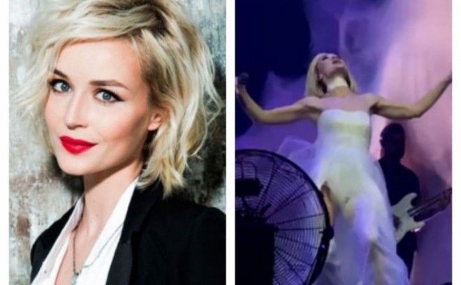 Müğənninin çiyni səhnədə çıxdı - video